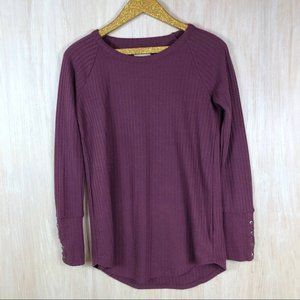 Chaser Waffle Knit Thermal Top Long Sleeve Button Cuff Women's Shirt Size Small